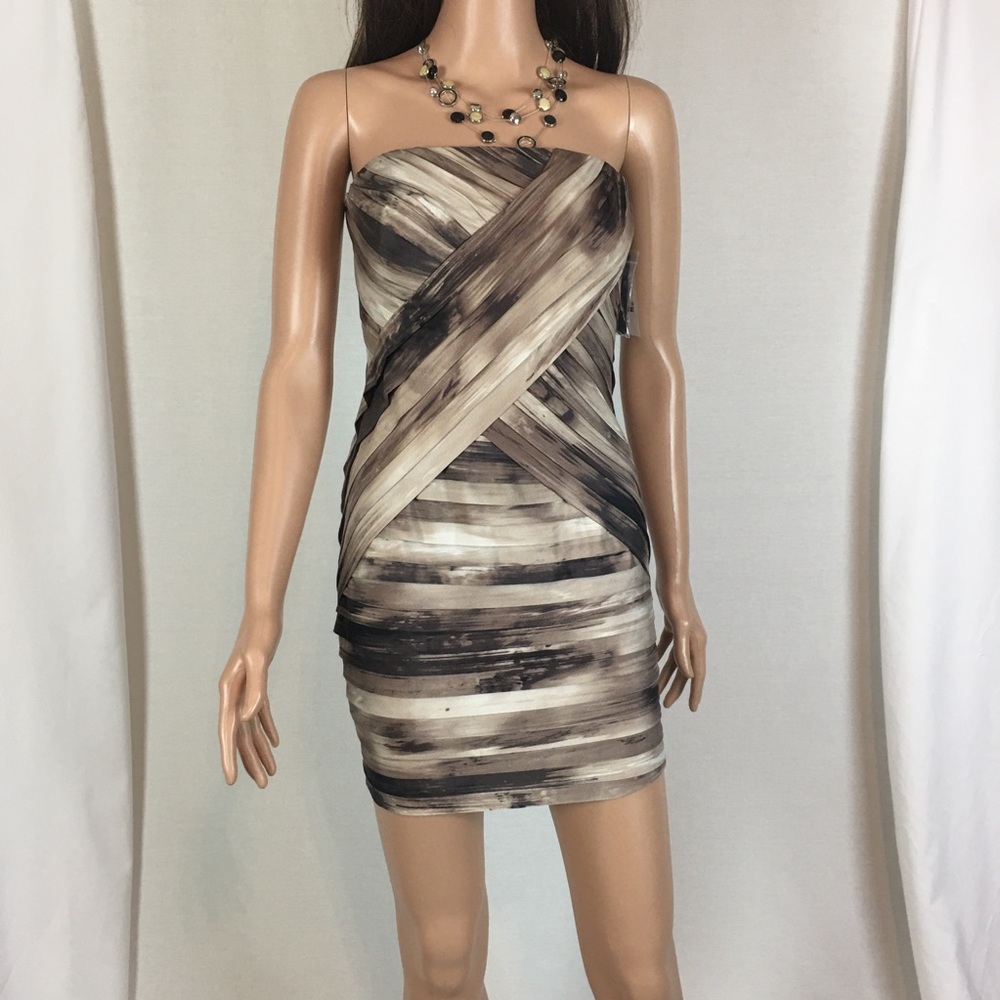 Guess Striped Strapless Body con Dress